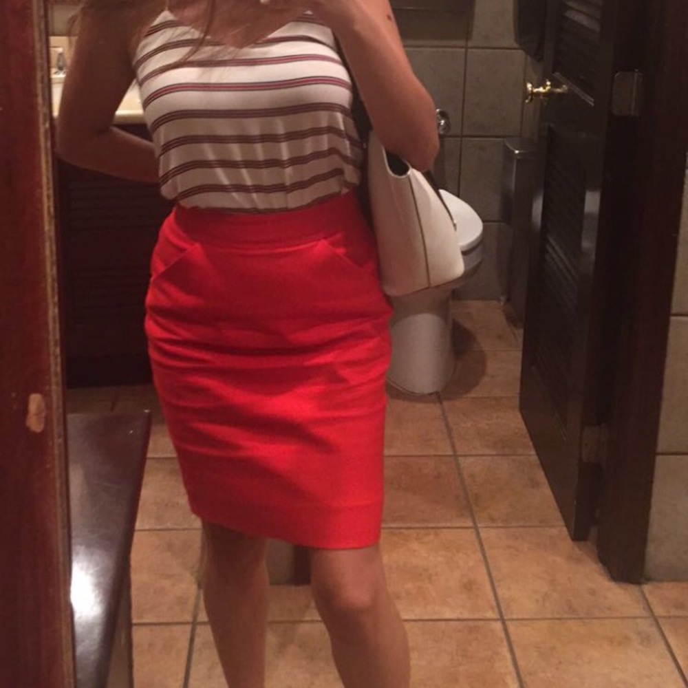 J crew red office skirt with pockets